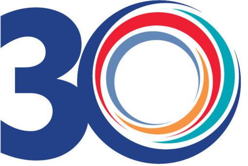 30 Years logo blue 3, muliple crecents make up 0