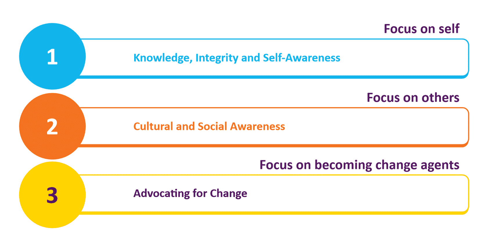 Champions for change 3 components - focus on self, focus on others, advocating for change