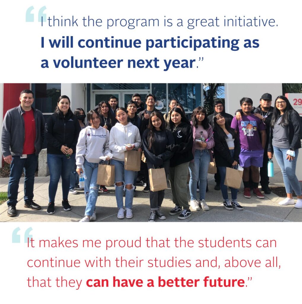 Two volunteer quotes around a group photo